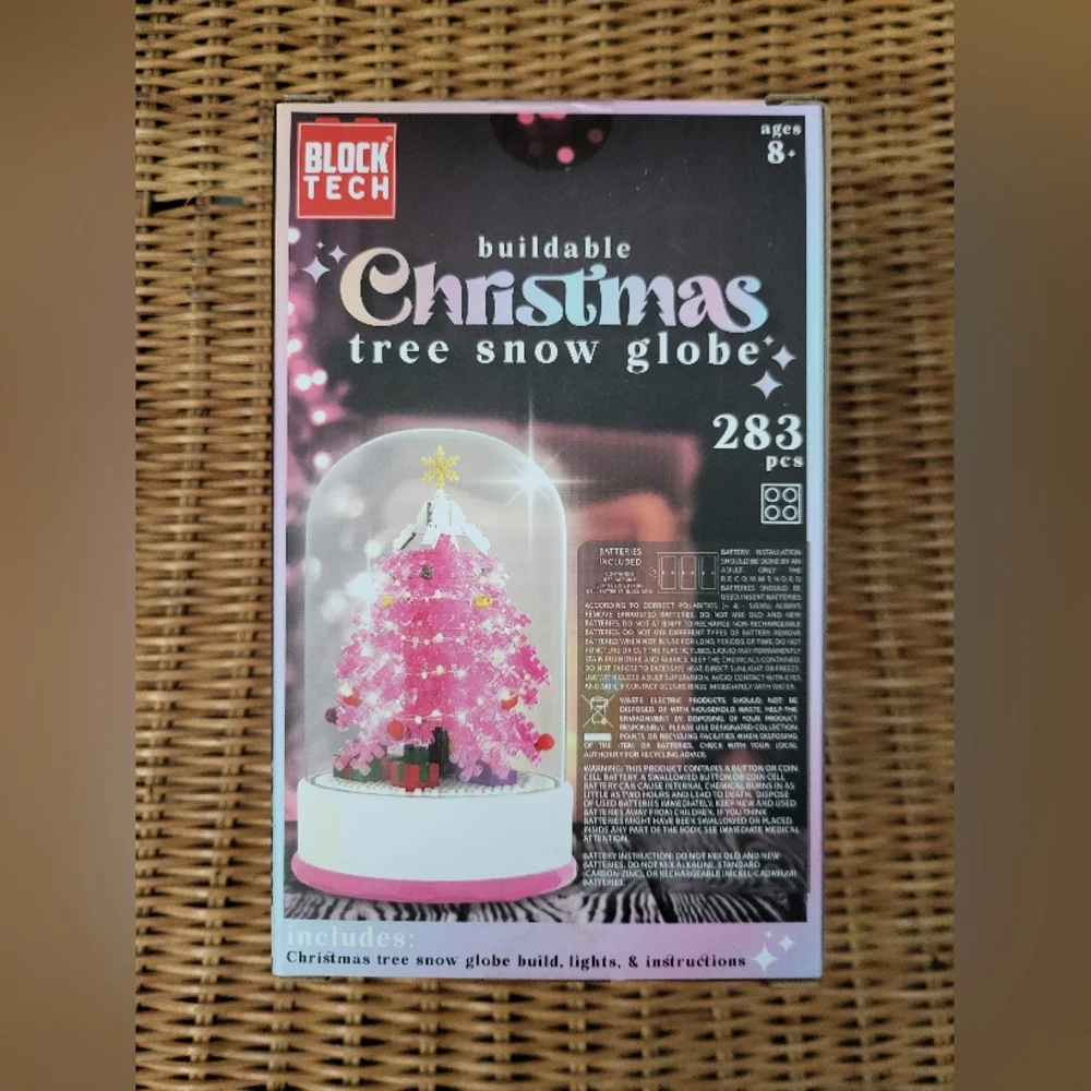 Block Tech Christmas Tree Pink Snow Globe